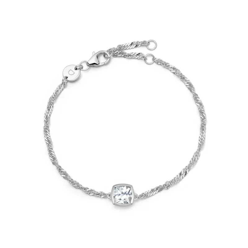 White Topaz April Birthstone Charm Bracelet Sterling Silver sold by Daisy Jewellery