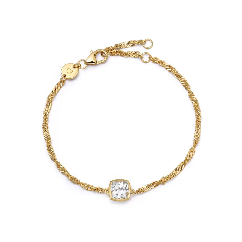 White Topaz April Birthstone Charm Bracelet 18ct Gold Plate sold by Daisy Jewellery