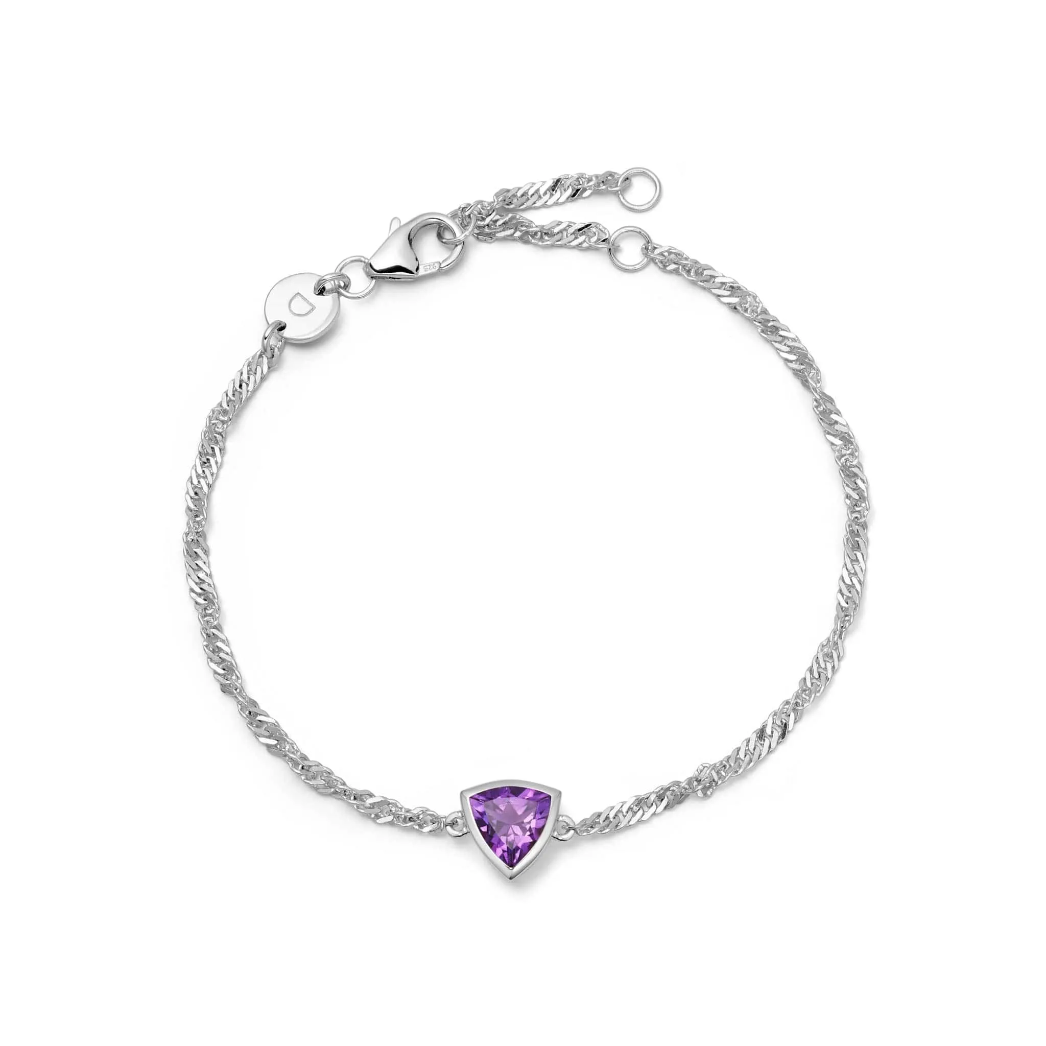 Amethyst February Birthstone Charm Bracelet Sterling Silver sold by Daisy Jewellery
