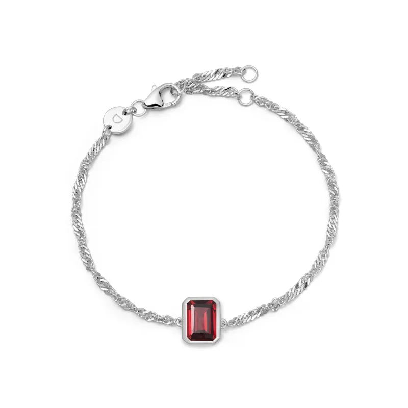 Garnet January Birthstone Charm Bracelet Sterling Silver sold by Daisy Jewellery