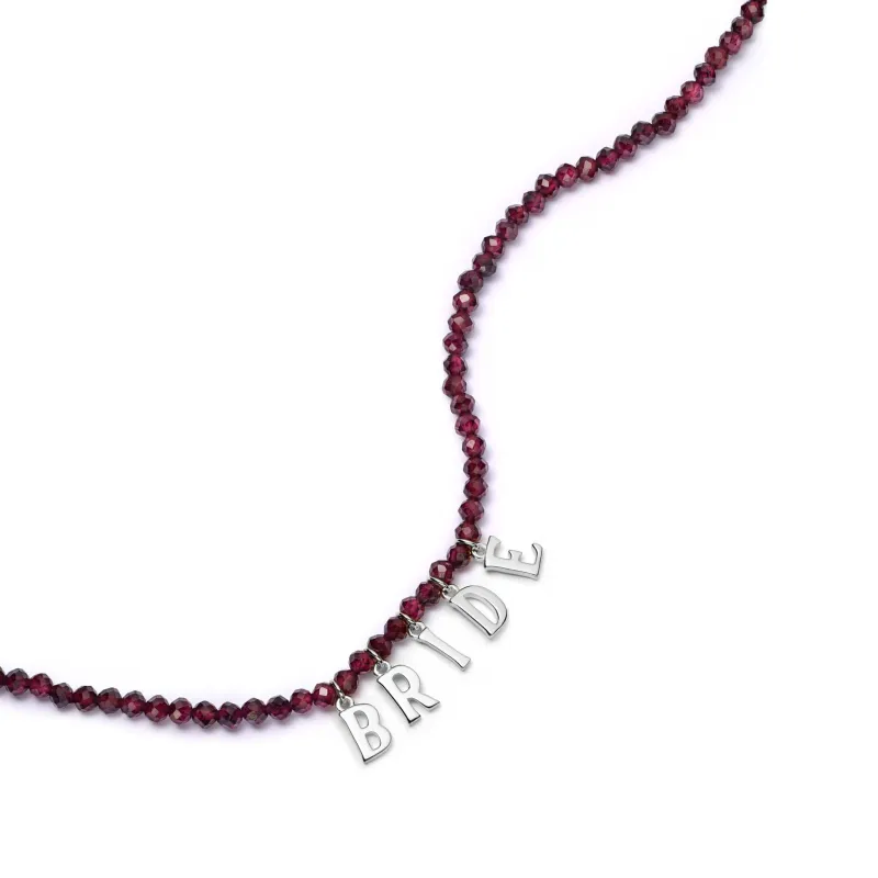 Polly Personalised Garnet Bead Necklace Sterling Silver sold by Daisy Jewellery