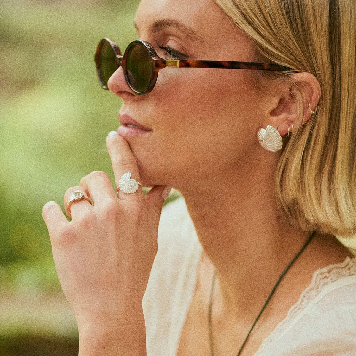 Polly Oversized Shell Stud Earrings Silver Plate sold by Daisy Jewellery product image thumbnail 4