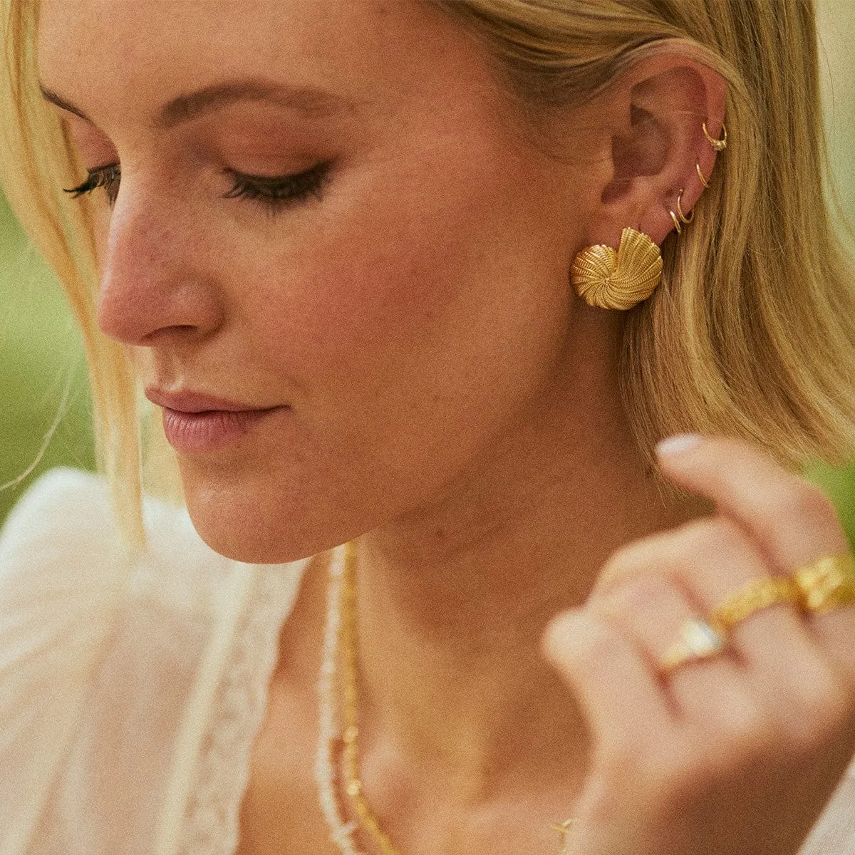 Polly Oversized Shell Stud Earrings 18ct Gold Plate sold by Daisy Jewellery product image thumbnail 4