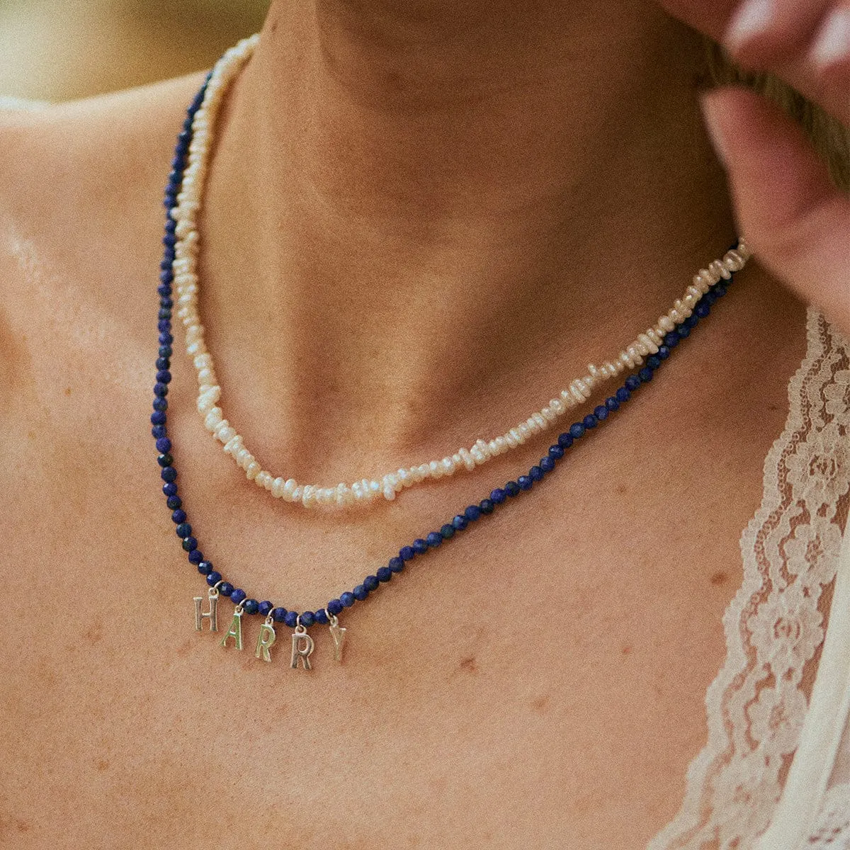 Polly Personalised Lapis Bead Necklace Sterling Silver sold by Daisy Jewellery product image thumbnail 2