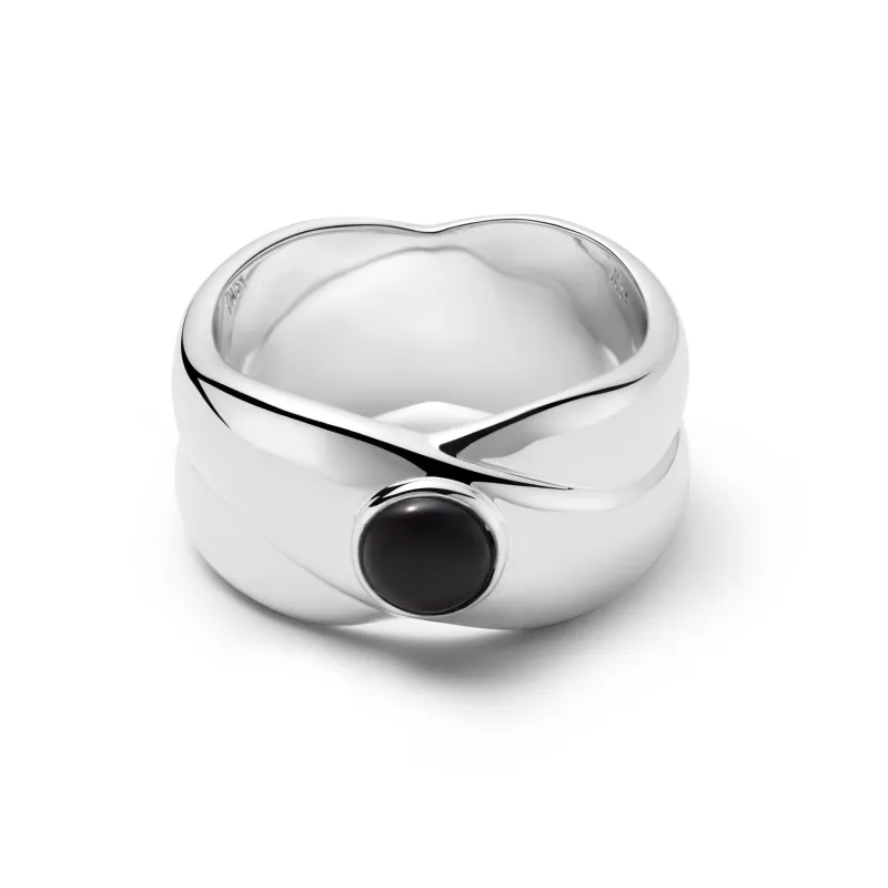 Polly Black Onyx Chunky Band Ring Silver Plate sold by Daisy Jewellery