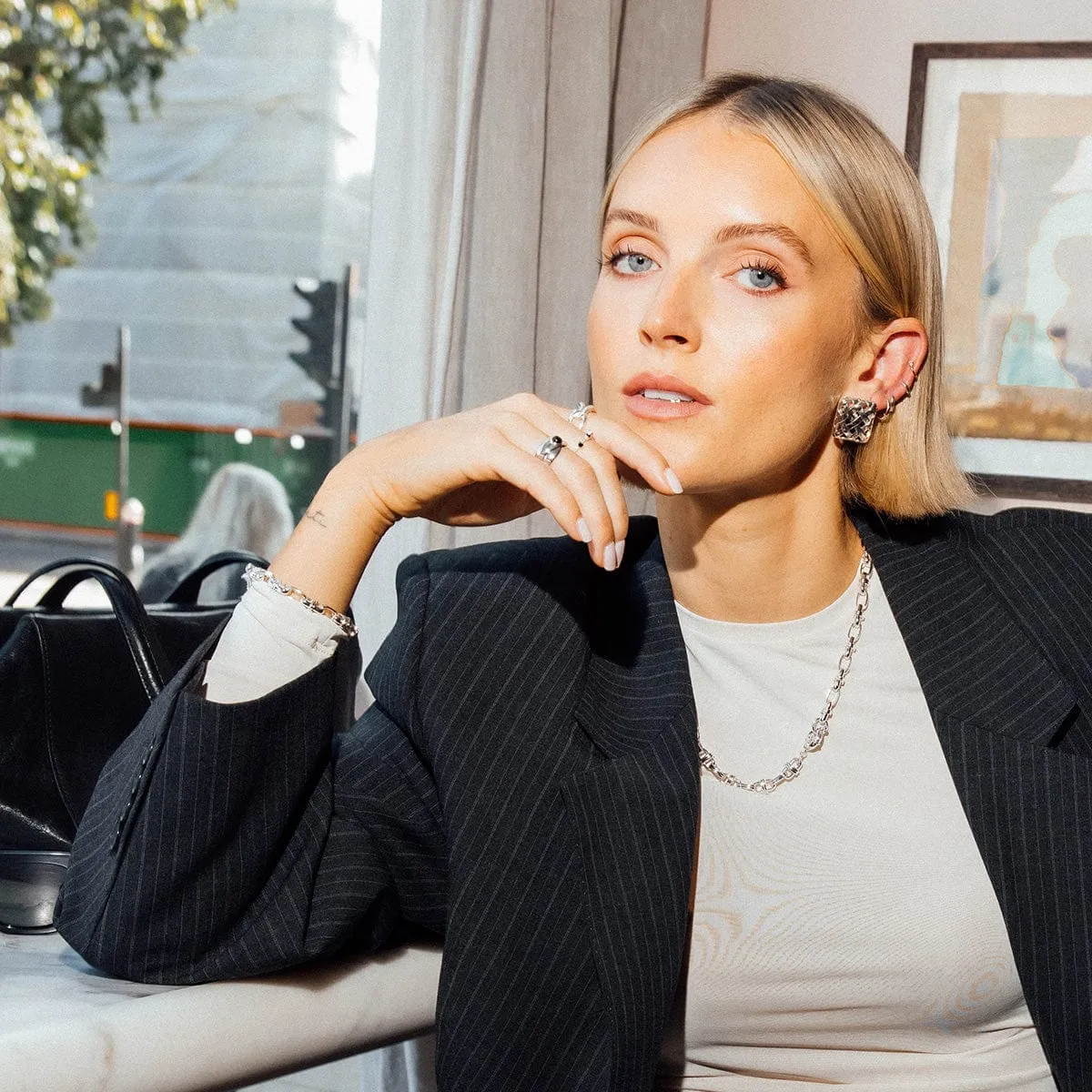 Polly Black Onyx Chunky Band Ring Silver Plate sold by Daisy Jewellery product image thumbnail 4