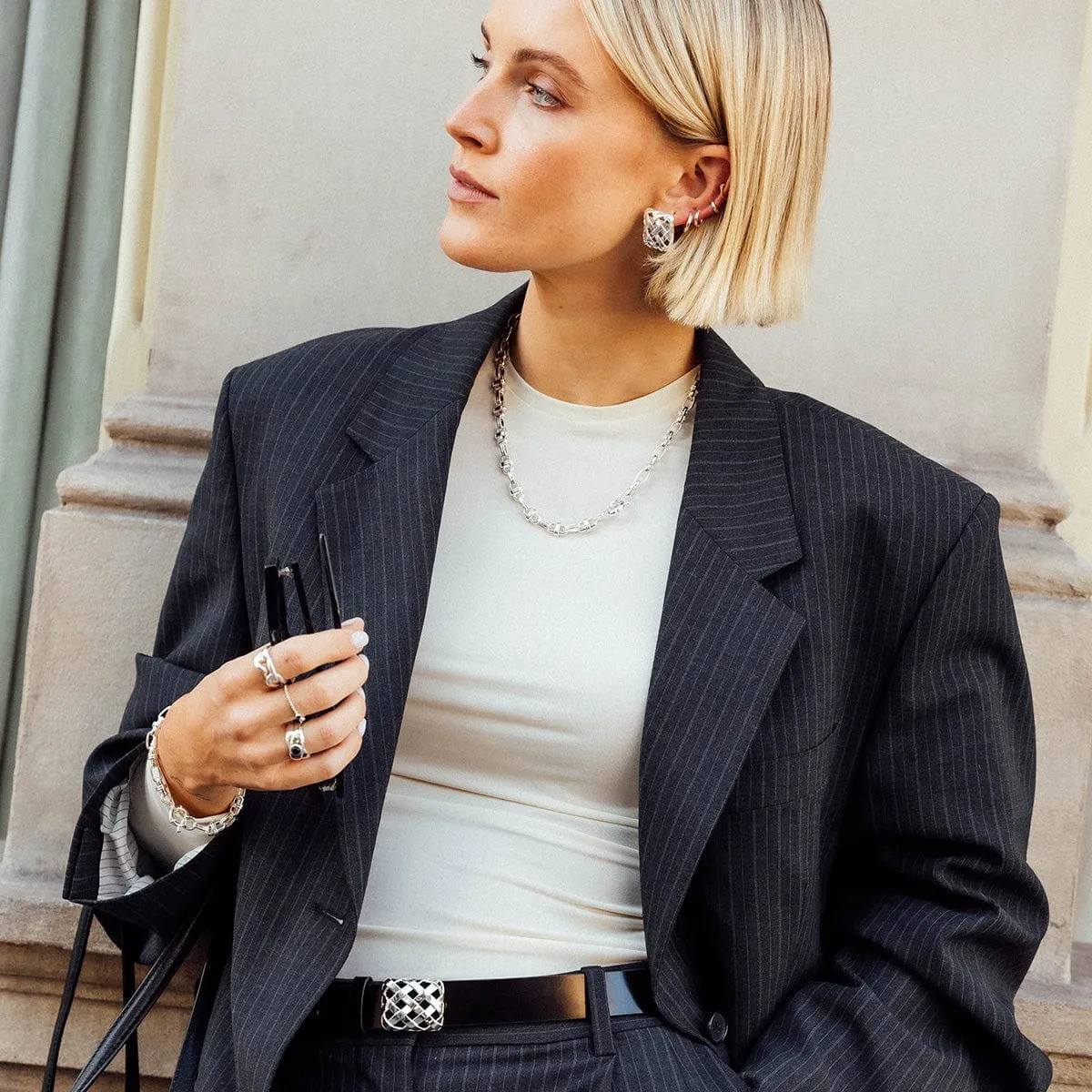 Polly Black Onyx Chunky Band Ring Silver Plate sold by Daisy Jewellery product image thumbnail 5