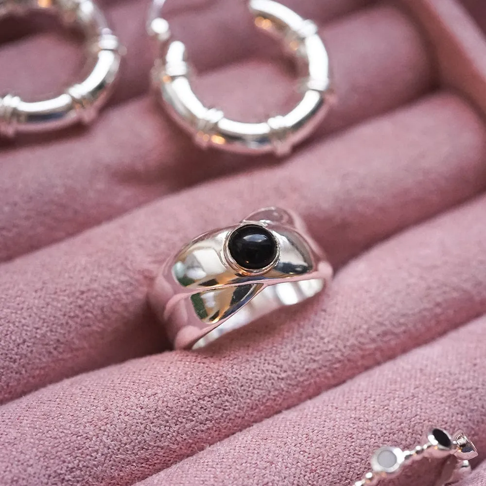 Polly Black Onyx Chunky Band Ring Silver Plate sold by Daisy Jewellery product image thumbnail 3