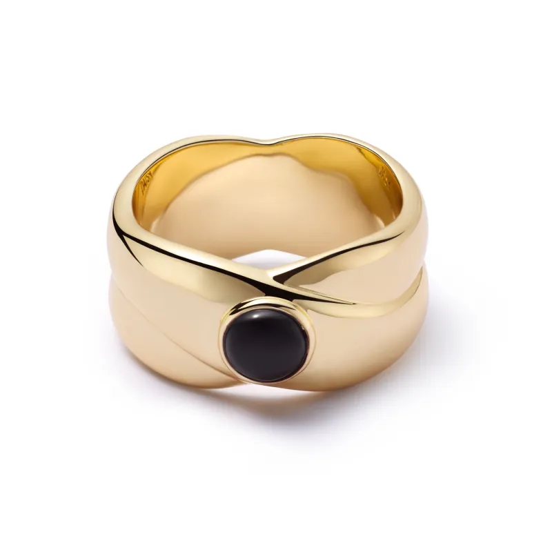 Polly Black Onyx Chunky Band Ring 18ct Gold Plate sold by Daisy Jewellery