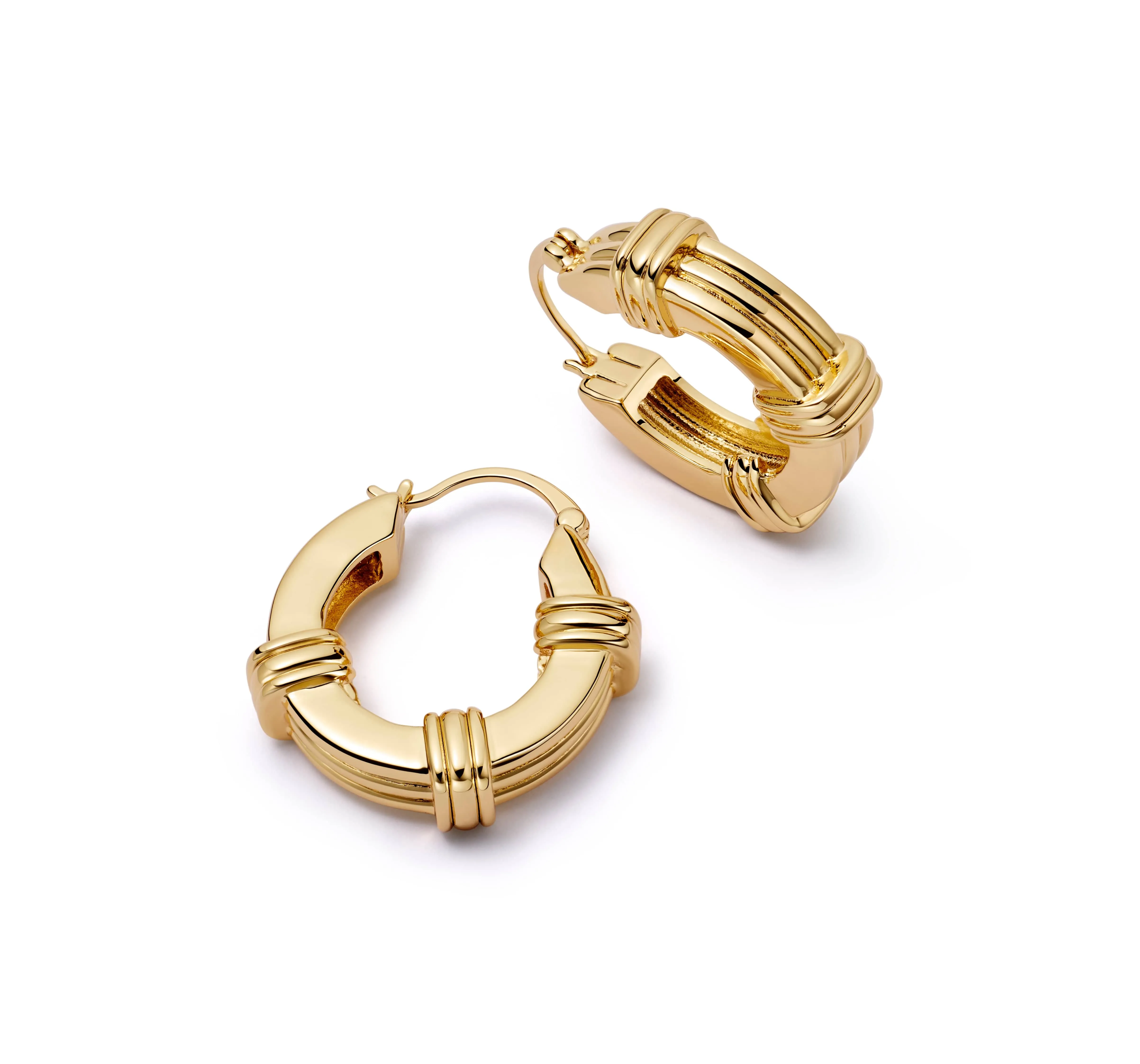 Polly Triple Ridge Chunky Hoop Earrings 18ct Gold Plate sold by Daisy Jewellery