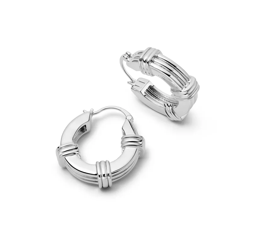 Polly Triple Ridge Chunky Hoop Earrings Silver Plate sold by Daisy Jewellery