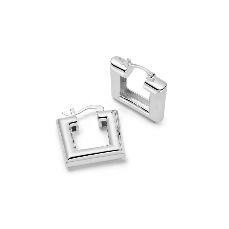 Polly Mini Chubby Square Hoop Earrings Silver Plate sold by Daisy Jewellery