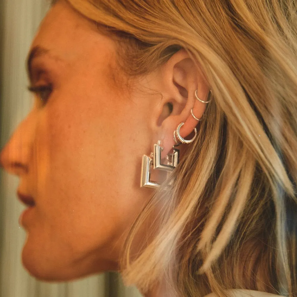 Polly Mini Chubby Square Hoop Earrings Silver Plate sold by Daisy Jewellery product image thumbnail 2