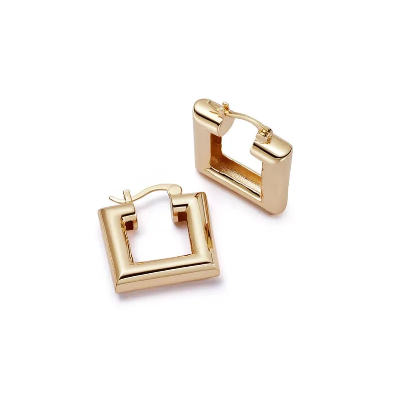 Polly Mini Chubby Square Hoop Earrings 18ct Gold Plate sold by Daisy Jewellery