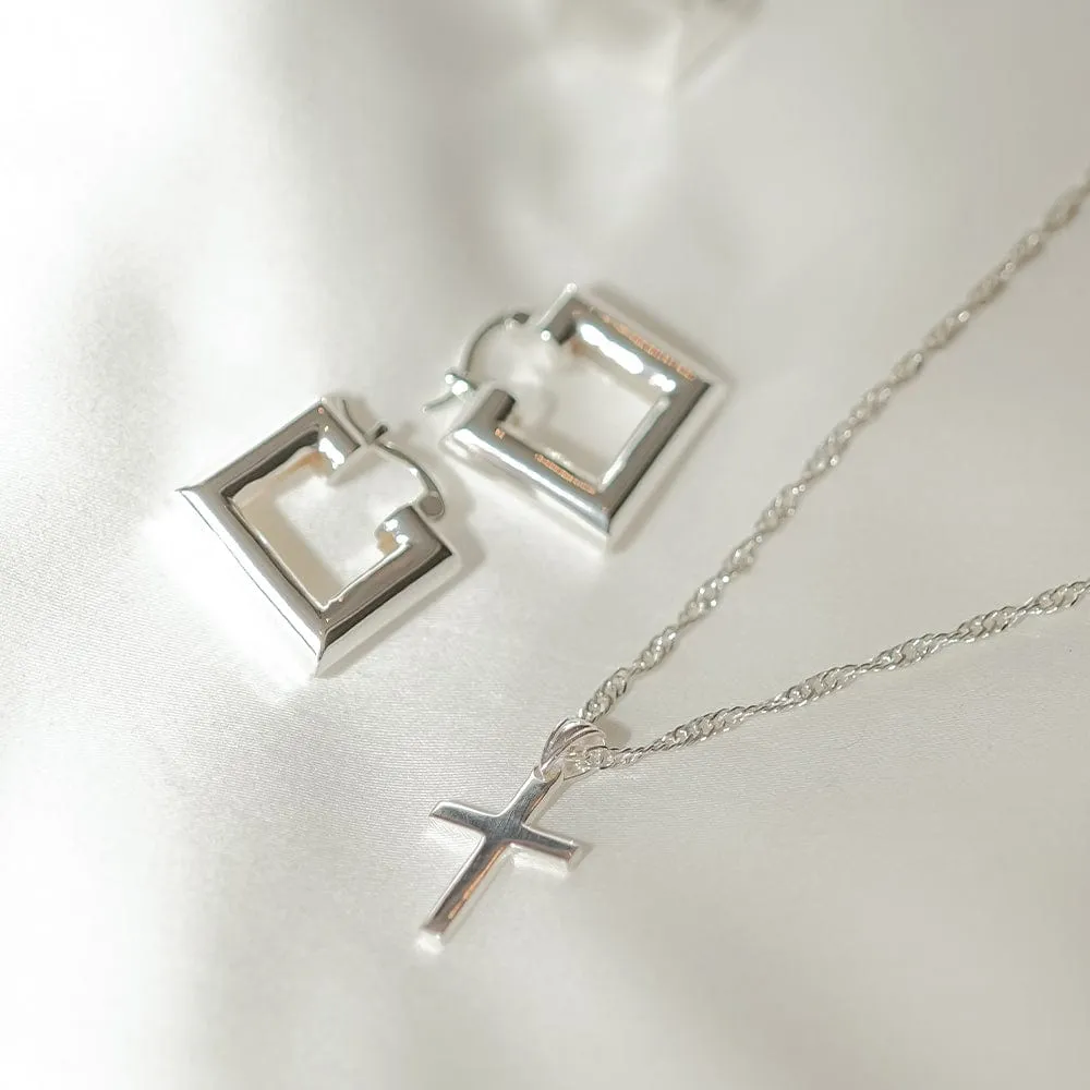 Polly Chubby Square Hoop Earrings Silver Plate sold by Daisy Jewellery product image thumbnail 3