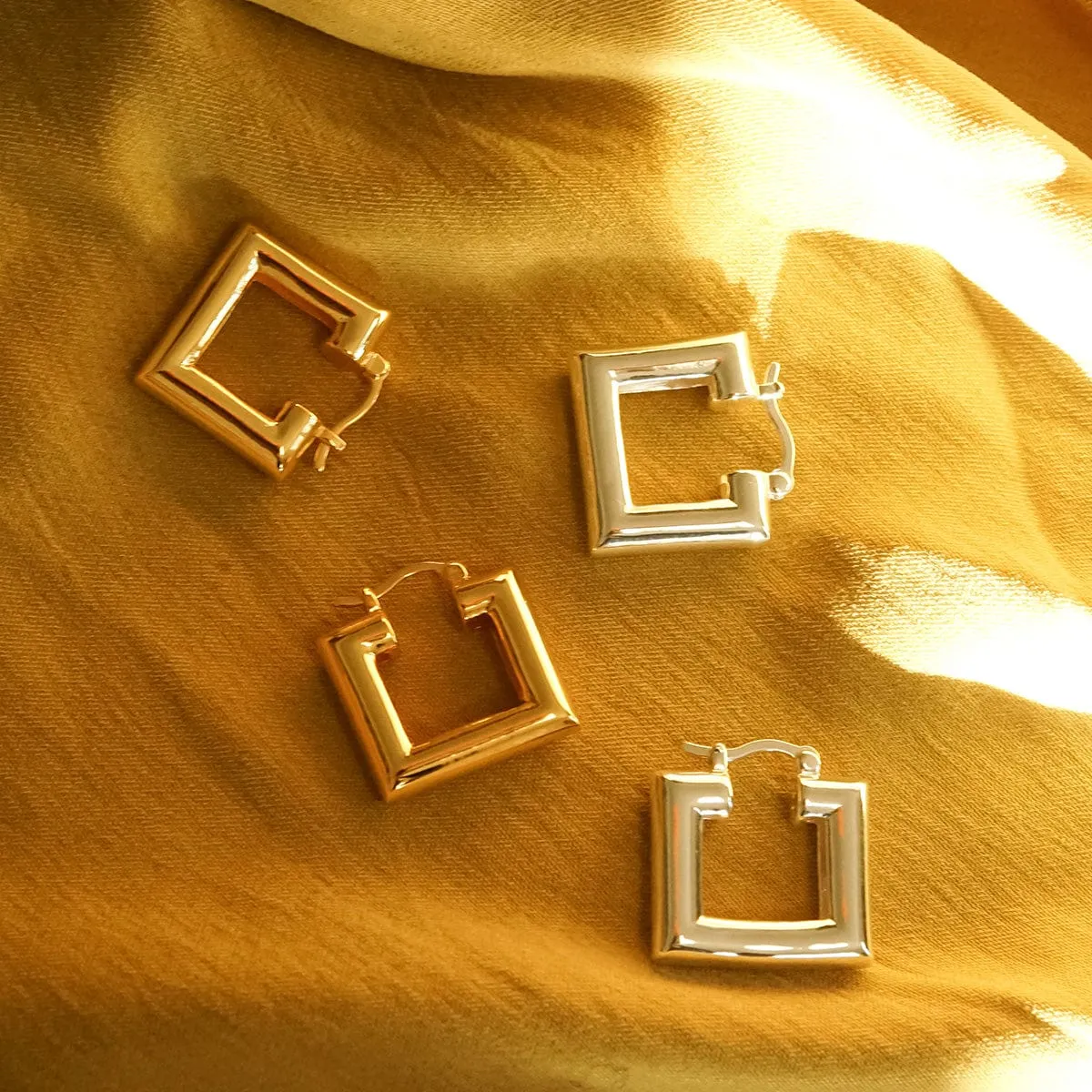 Polly Chubby Square Hoop Earrings Silver Plate sold by Daisy Jewellery product image thumbnail 5