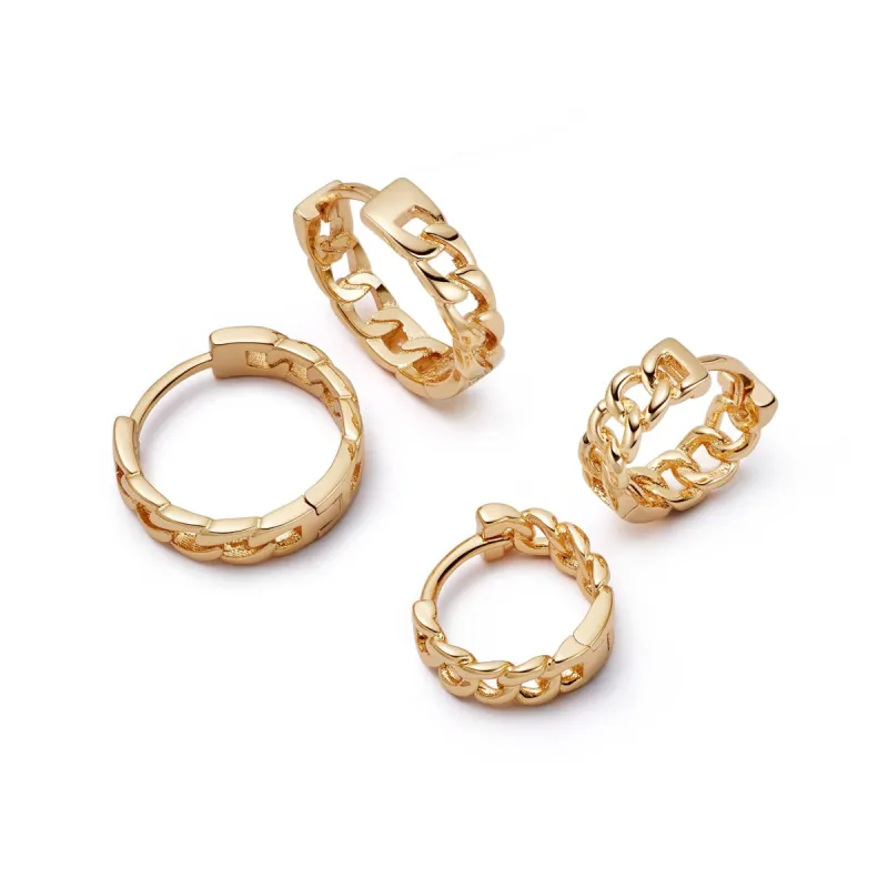Polly Sayer Chain Hoop Earring Stack 18ct Gold Plate sold by Daisy Jewellery