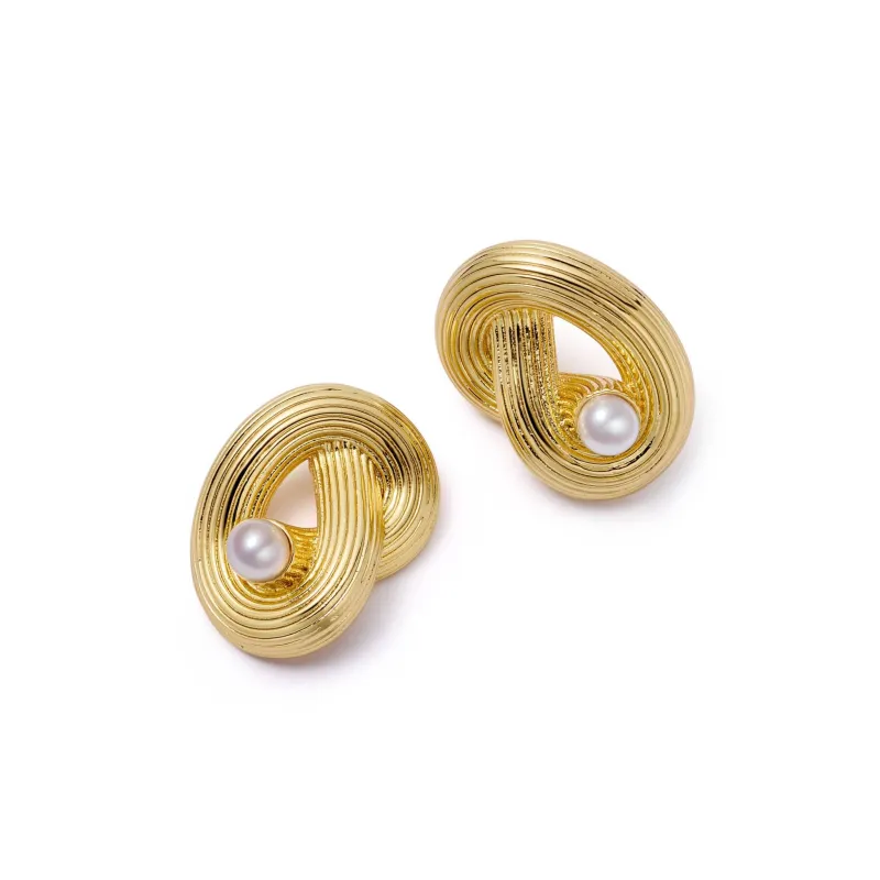 Polly Ties The Knot Pearl Stud Earrings 18ct Gold Plate sold by Daisy Jewellery