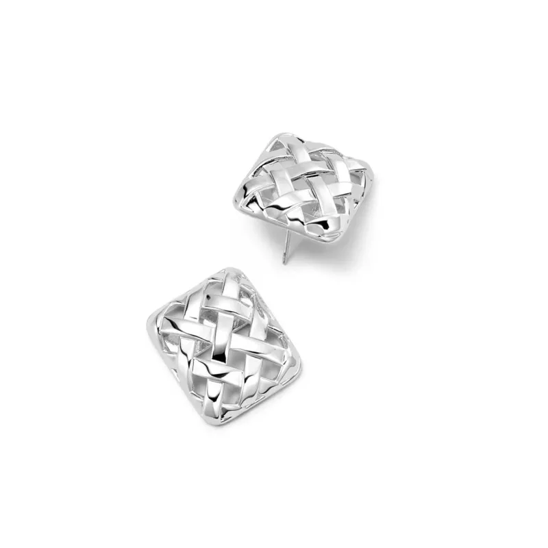 Polly Mini Woven Square Stud Earrings Silver Plate sold by Daisy Jewellery