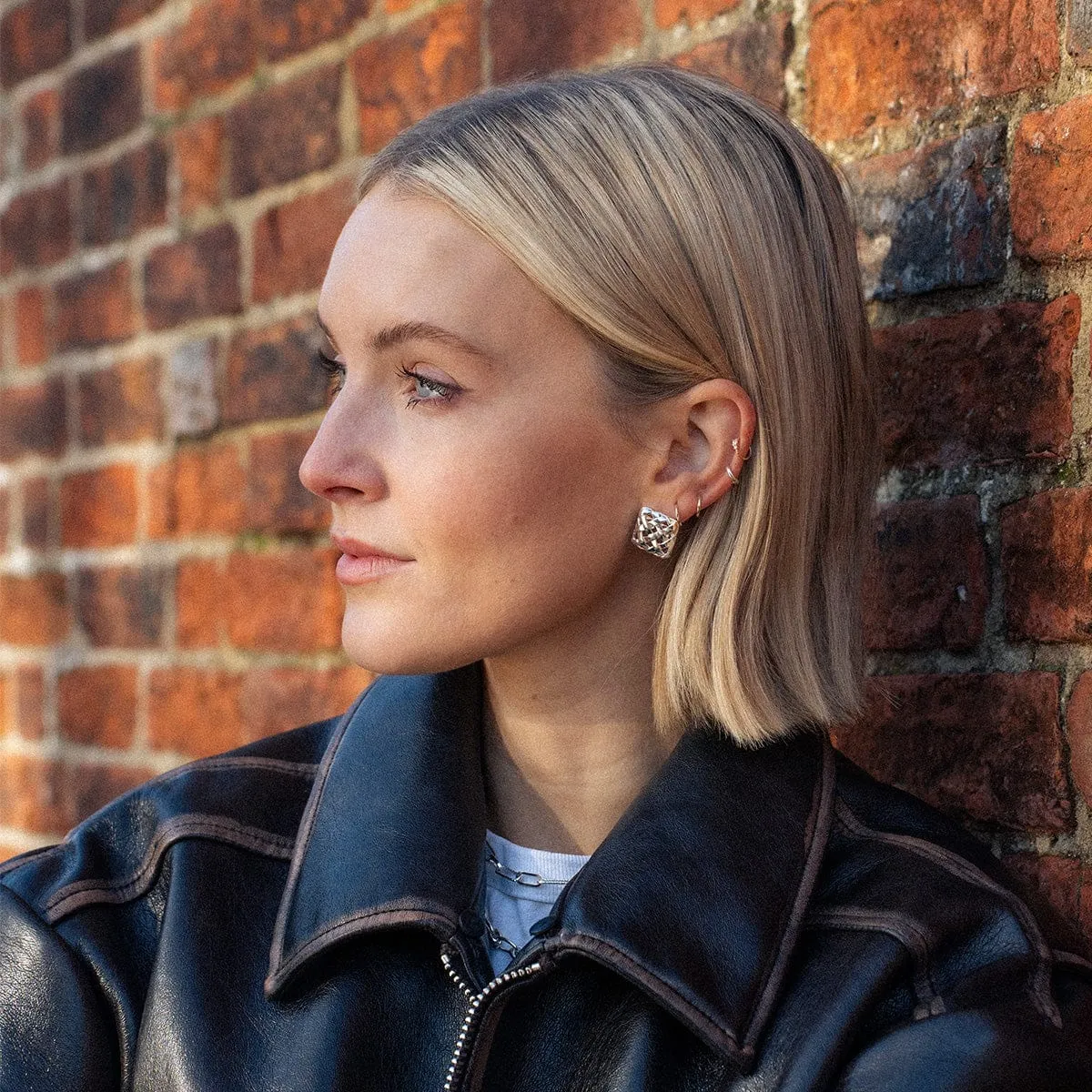 Polly Woven Square Studs Silver Plate sold by Daisy Jewellery product image thumbnail 3