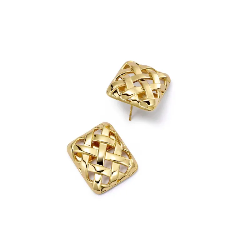 Polly Woven Square Studs 18ct Gold Plate sold by Daisy Jewellery