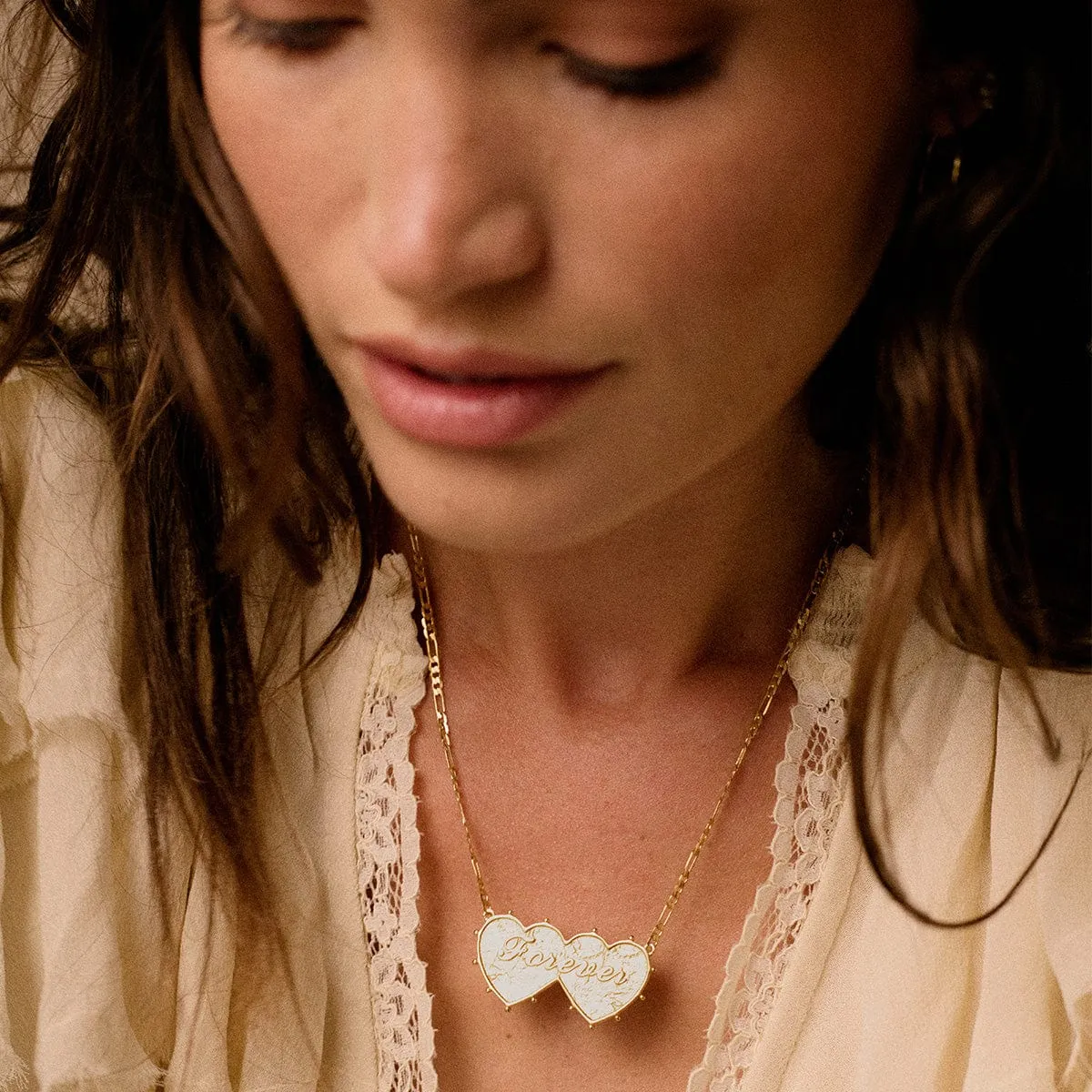 Shrimps 'Forever' Double Heart Necklace 18ct Gold Plate sold by Daisy Jewellery product image thumbnail 5