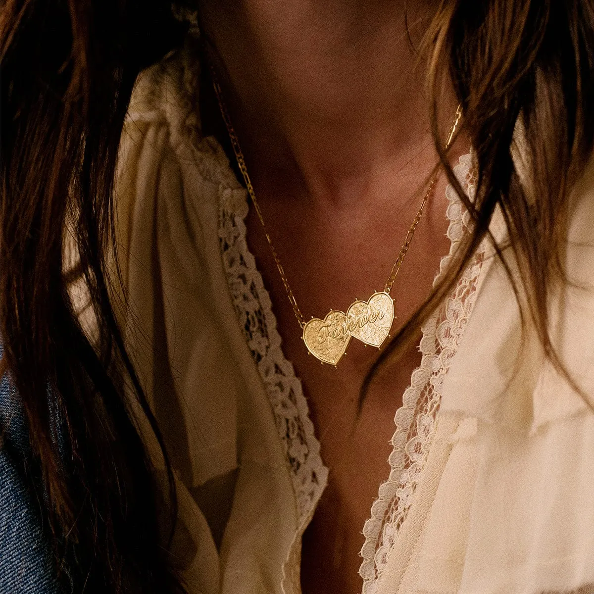 Shrimps 'Forever' Double Heart Necklace 18ct Gold Plate sold by Daisy Jewellery product image thumbnail 2
