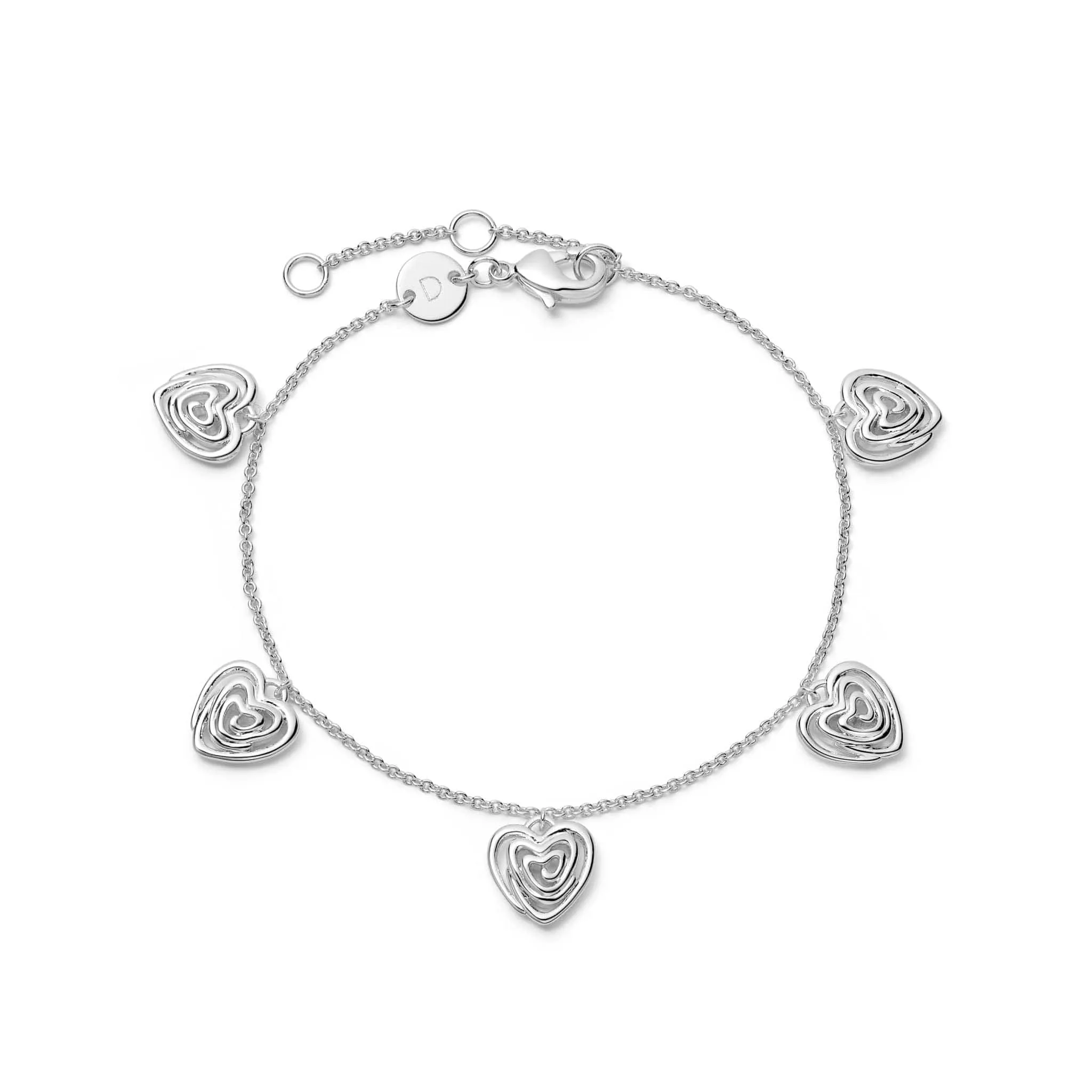 Scribble Heart Charm Bracelet Silver Plate sold by Daisy Jewellery