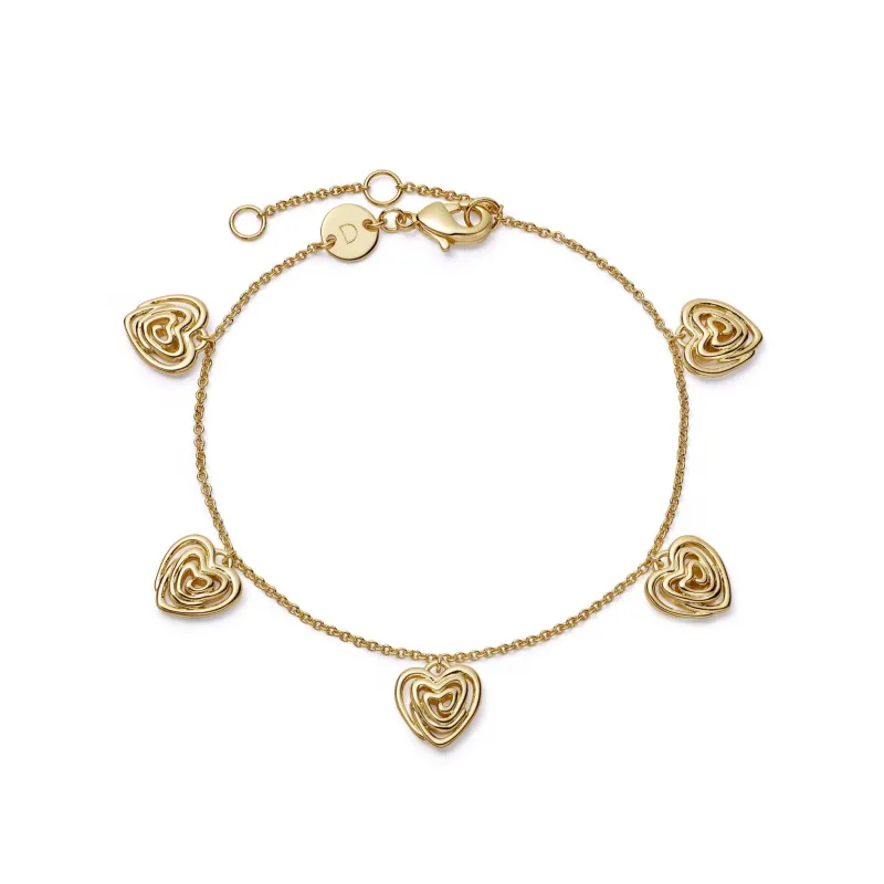 Scribble Heart Charm Bracelet 18ct Gold Plate sold by Daisy Jewellery