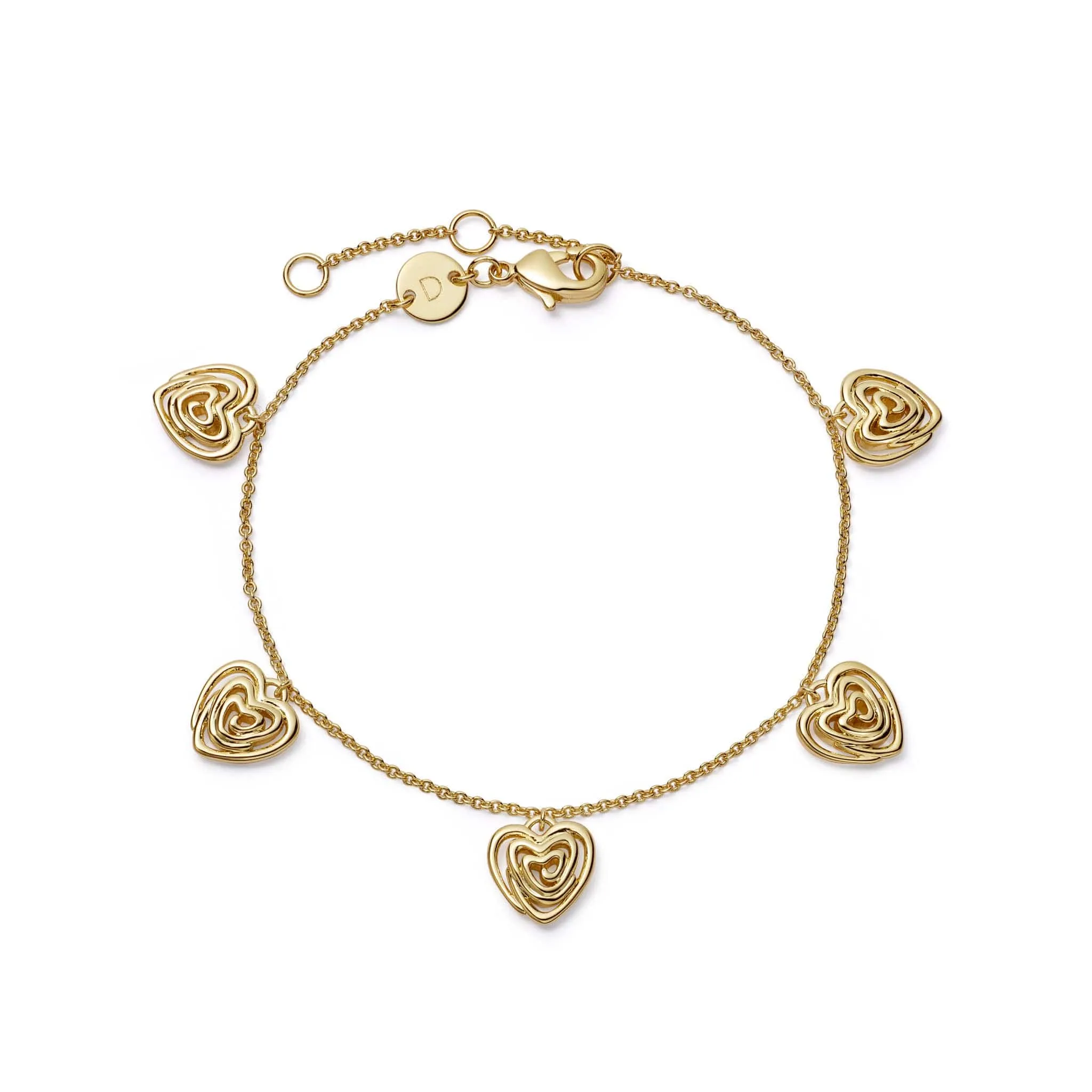 Scribble Heart Charm Bracelet 18ct Gold Plate sold by Daisy Jewellery