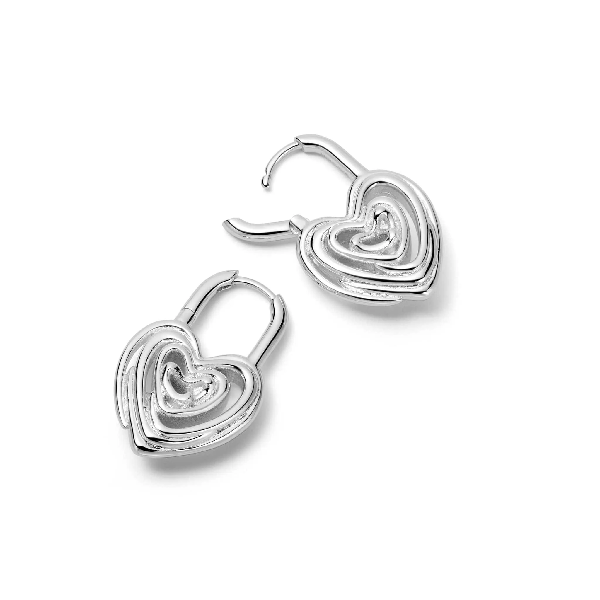 Scribble Heart Lock Drop Earrings Silver Plate sold by Daisy Jewellery