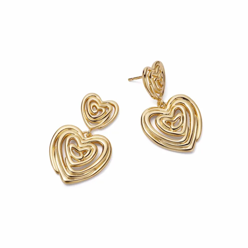 Scribble Heart Drop Earrings 18ct Gold Plate sold by Daisy Jewellery