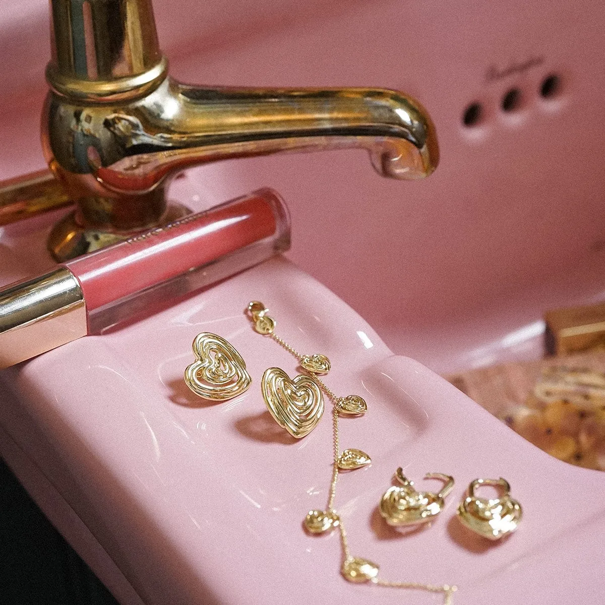 Scribble Heart Stud Earrings 18ct Gold Plate sold by Daisy Jewellery product image thumbnail 3