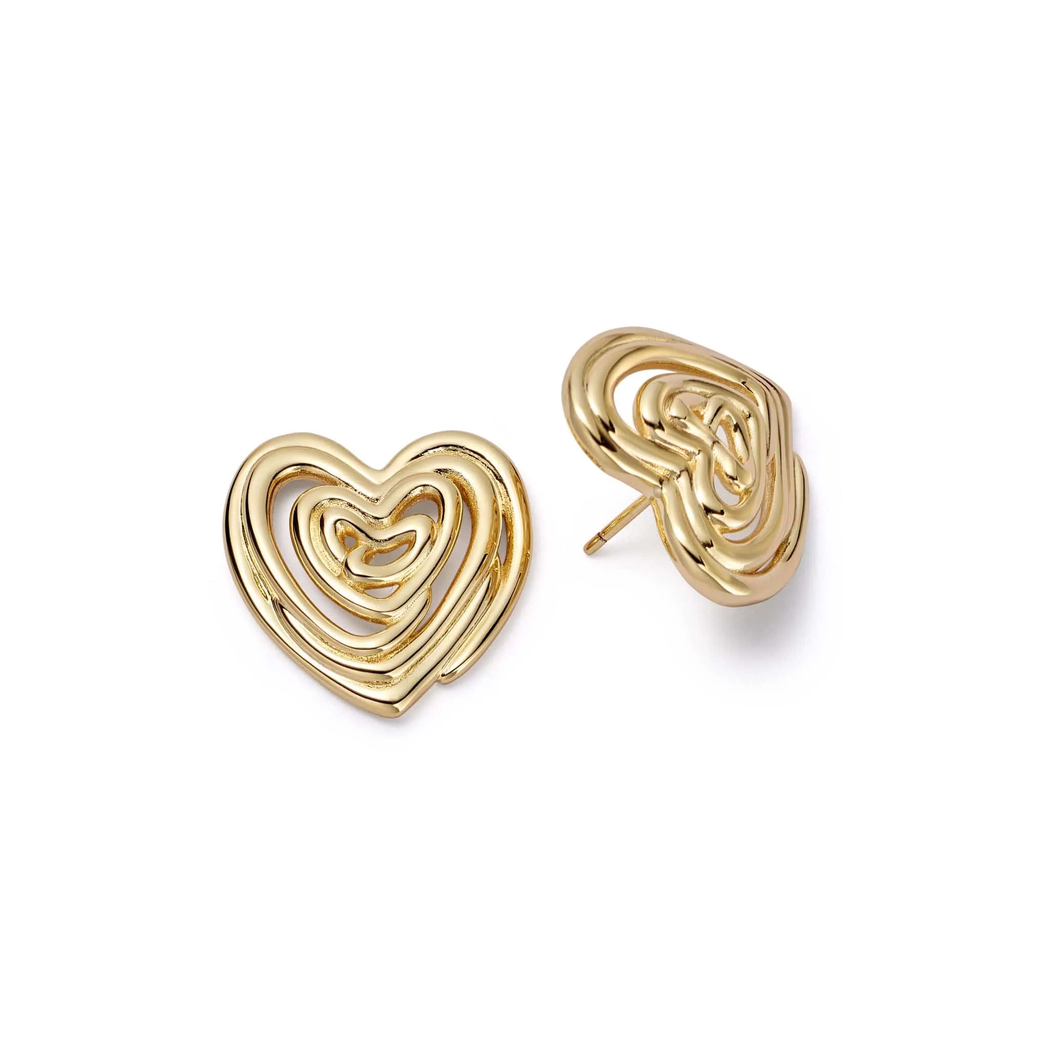 Scribble Heart Stud Earrings 18ct Gold Plate sold by Daisy Jewellery
