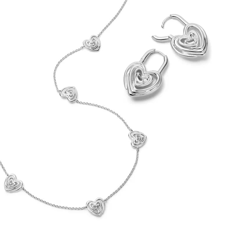 Scribble Hearts 'Locked In' Layering Set Silver Plate made by Daisy Jewellery
