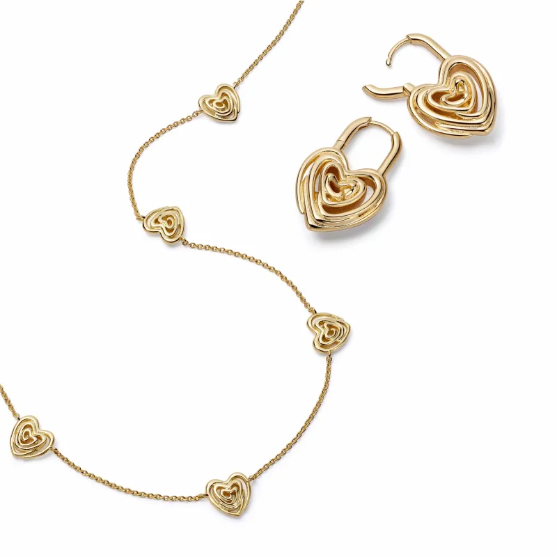 Scribble Hearts 'Locked In' Layering Set 18ct Gold Plate made by Daisy Jewellery