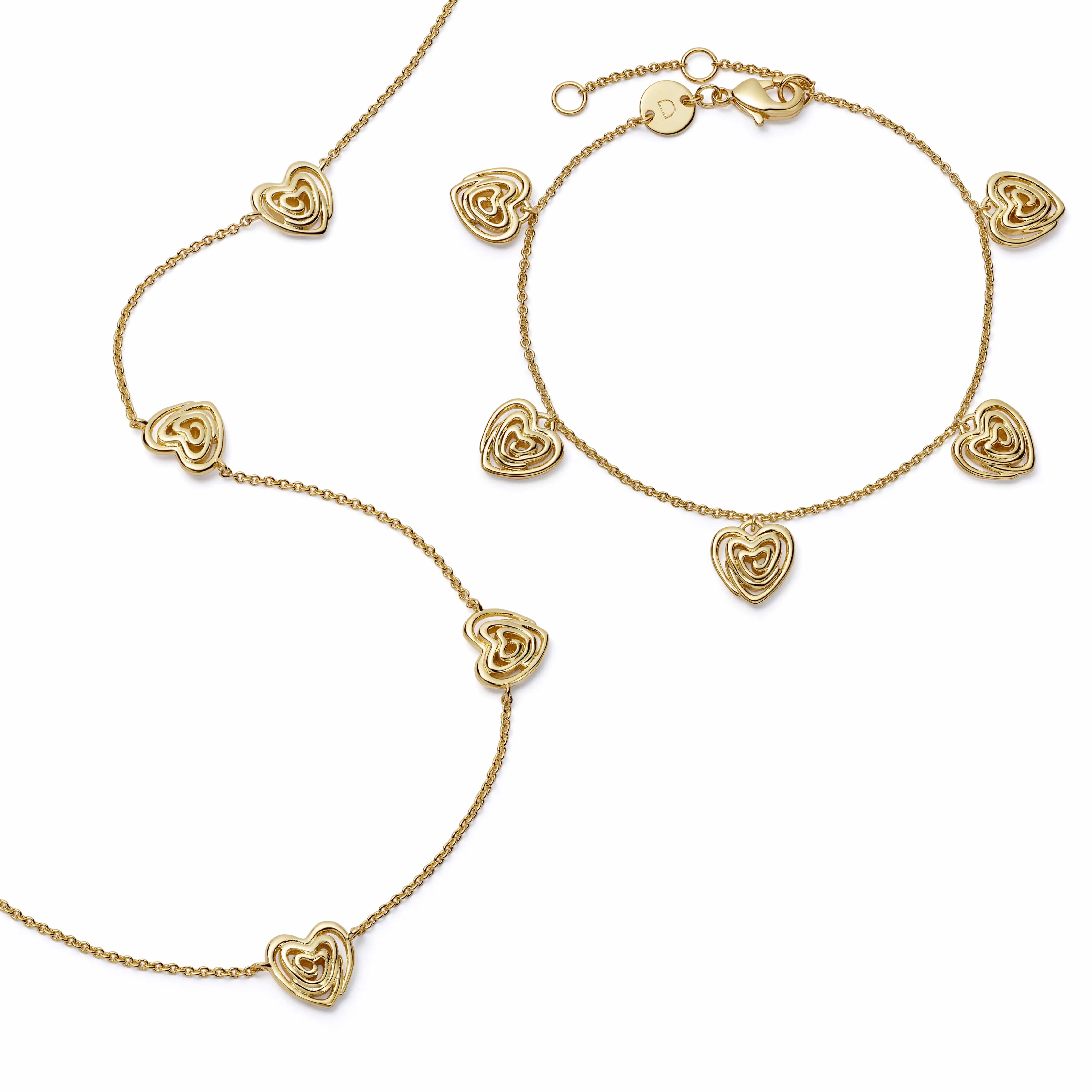 Scribble Hearts Charm Layering Set 18ct Gold Plate sold by Daisy Jewellery