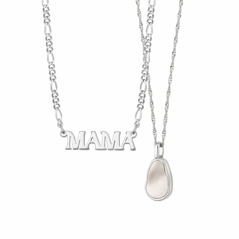 Mother of Pearl & Mama Necklace Layering Set Sterling Silver sold by Daisy Jewellery