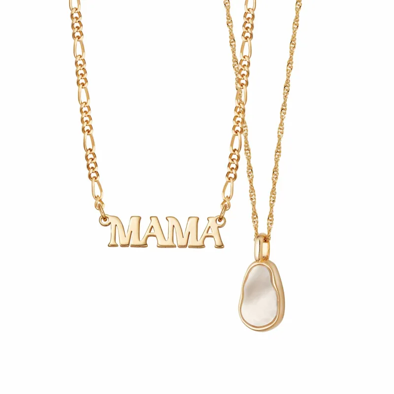 Mother of Pearl & Mama Necklace Layering Set 18ct Gold Plate sold by Daisy Jewellery