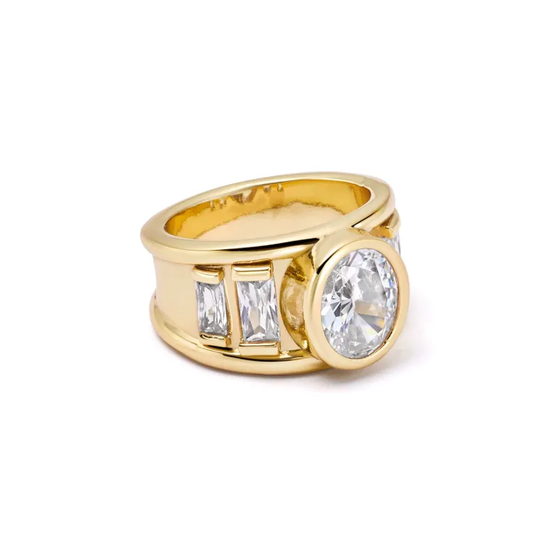 Polly Crystal Chunky Ring 18ct Gold Plate made by Daisy Jewellery