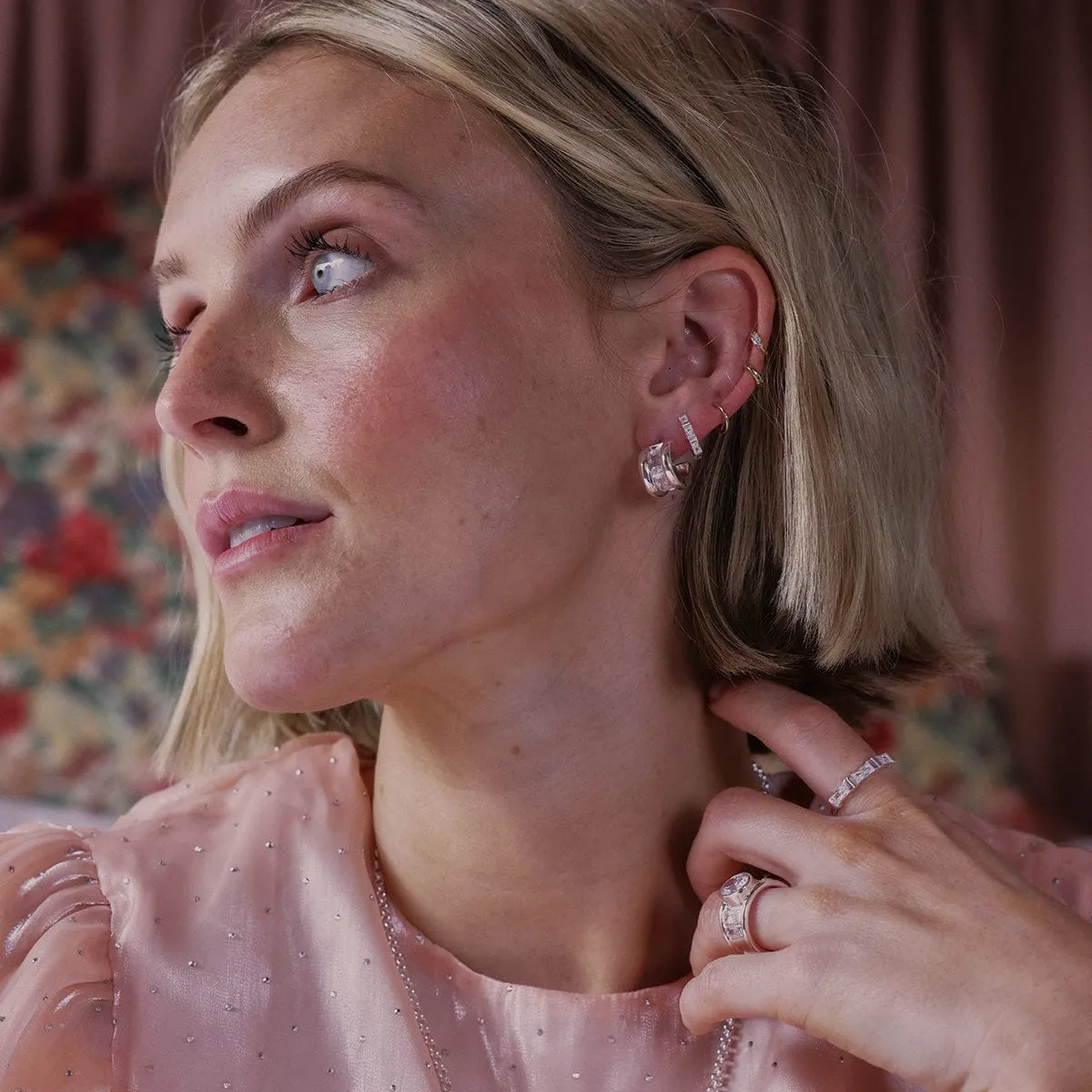 Polly Crystal Mini Hoop Earrings Silver Plate sold by Daisy Jewellery product image thumbnail 4