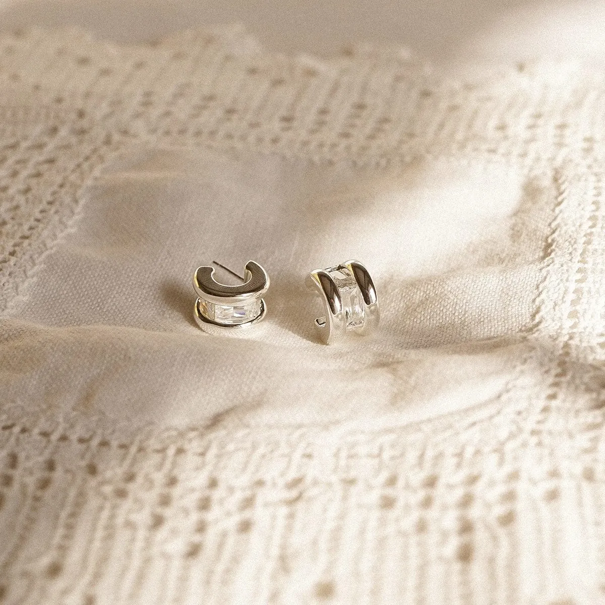 Polly Crystal Mini Hoop Earrings Silver Plate sold by Daisy Jewellery product image thumbnail 3