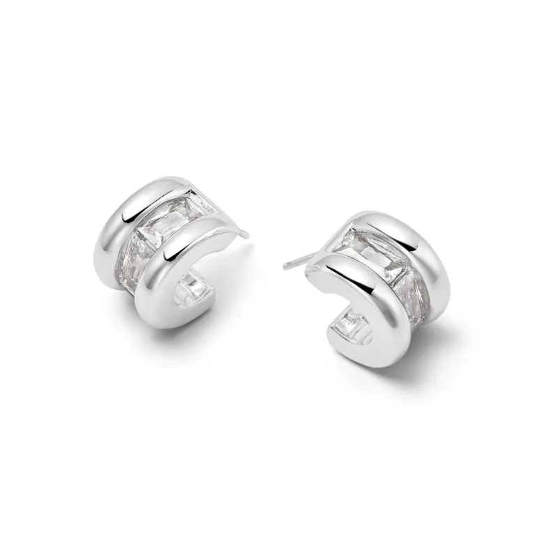 Polly Crystal Mini Hoop Earrings Silver Plate made by Daisy Jewellery