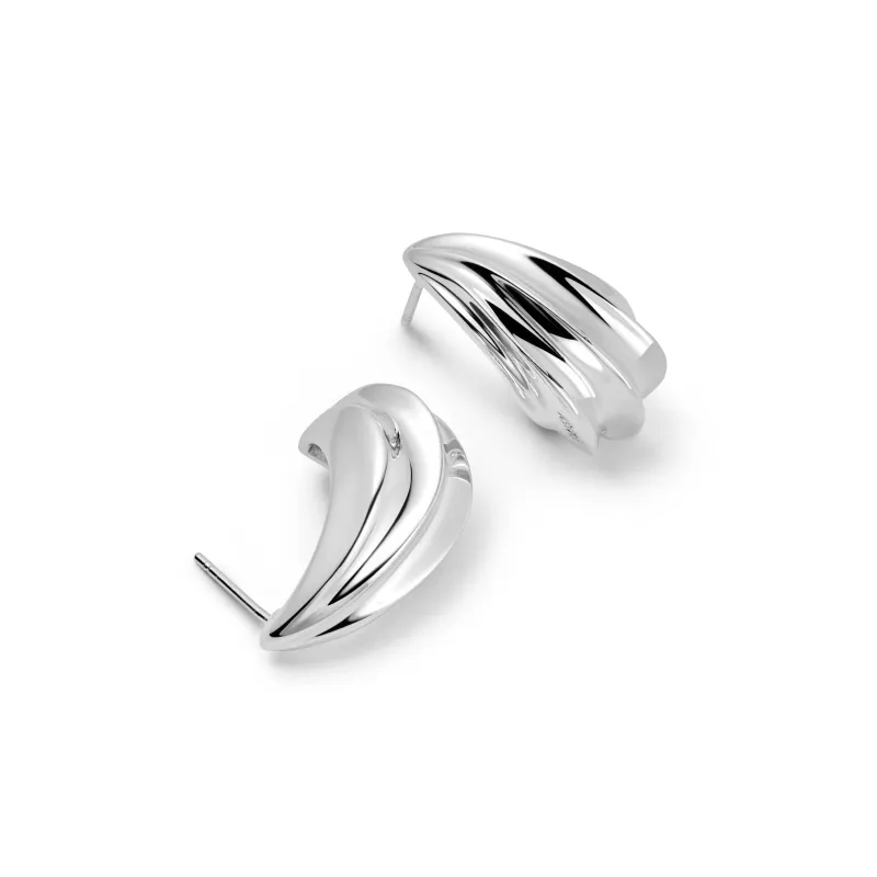Bold Wave Stud Earrings Silver Plate made by Daisy Jewellery