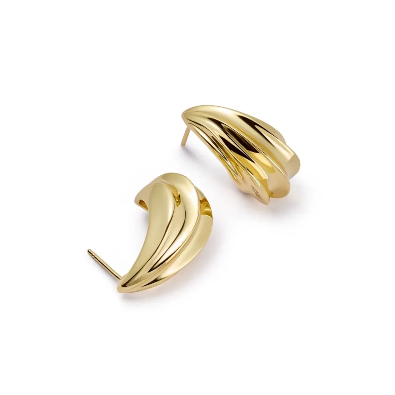 Bold Wave Stud Earrings 18ct Gold Plate made by Daisy Jewellery