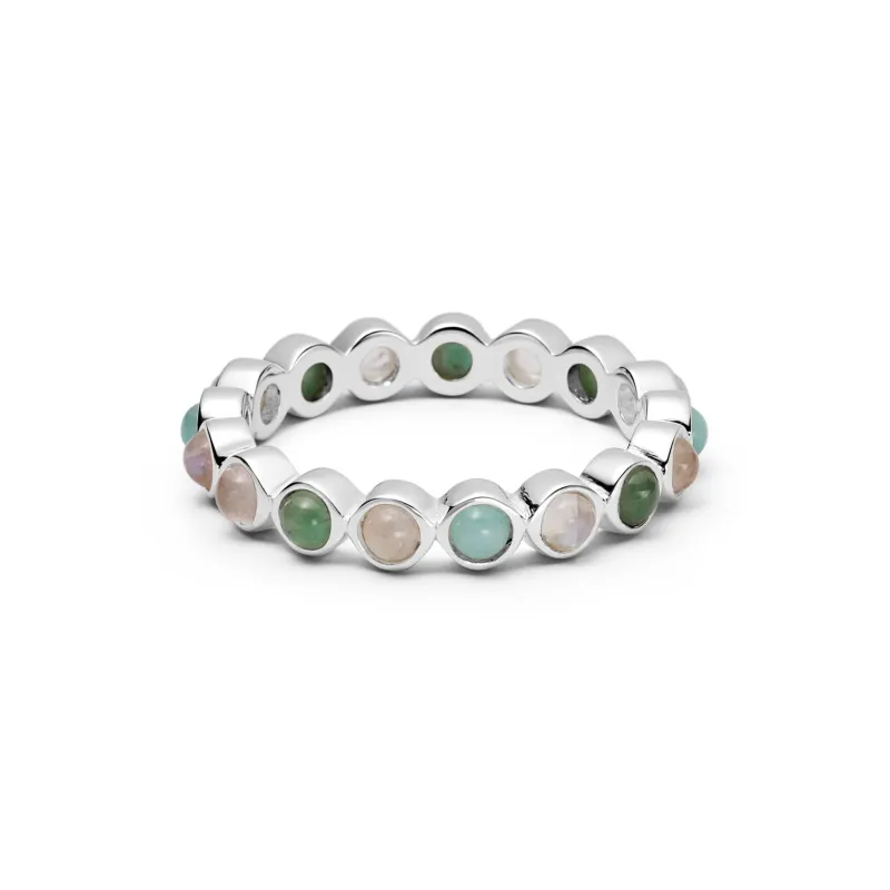 Mixed Gemstone Tennis Ring Sterling Silver made by Daisy Jewellery
