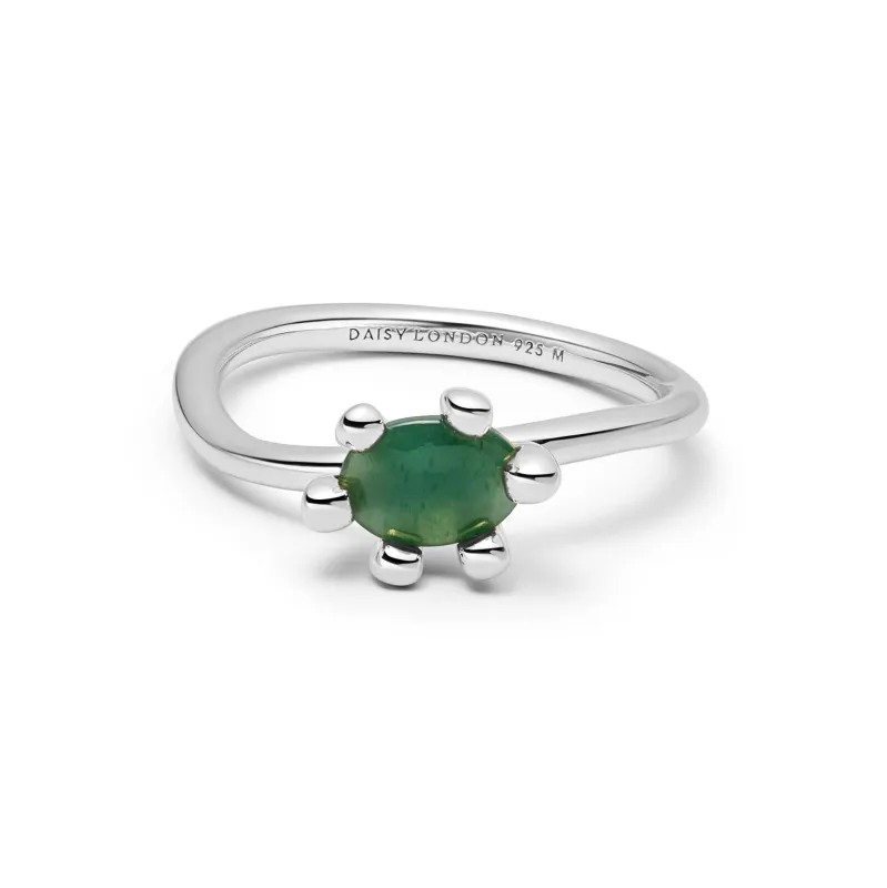 Green Aventurine Claw Ring Sterling Silver made by Daisy Jewellery