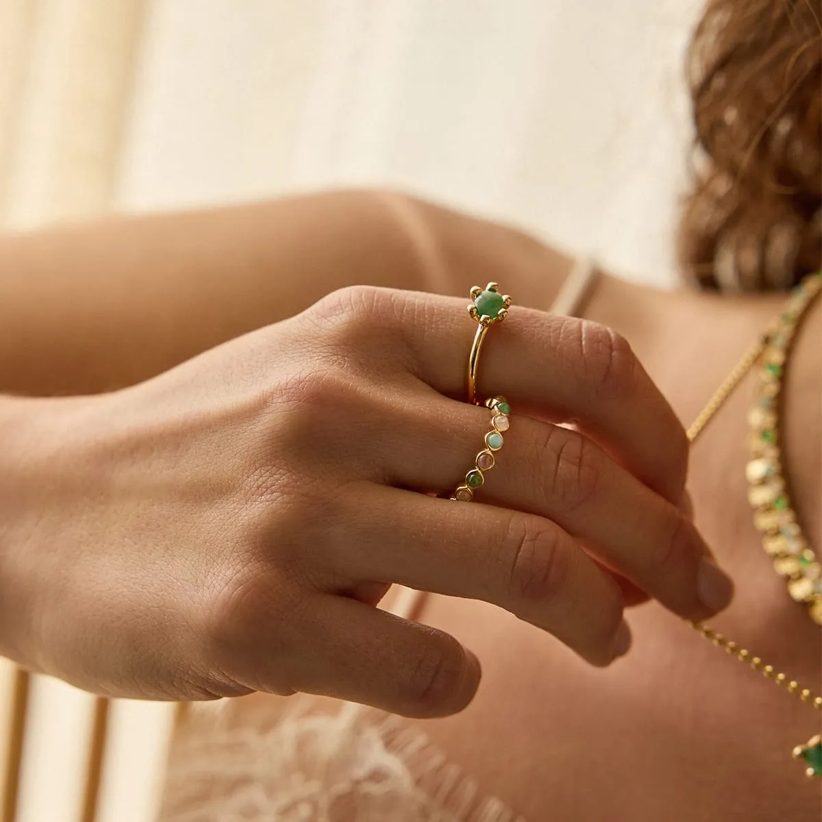 Green Aventurine Claw Ring 18ct Gold Plate sold by Daisy Jewellery product image thumbnail 5