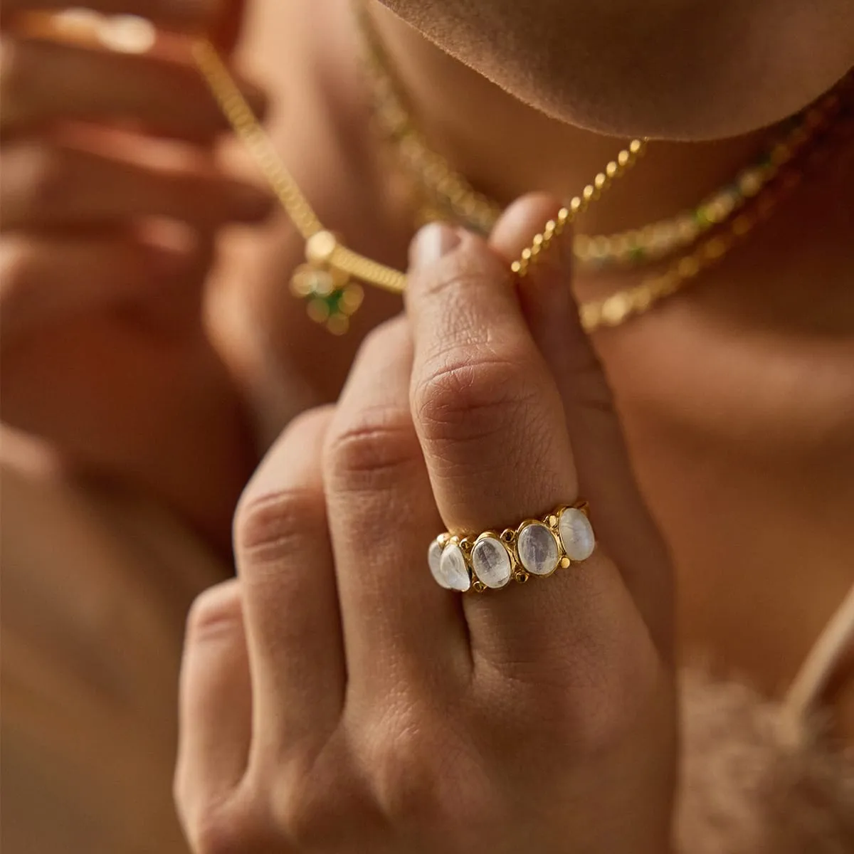 Bold Moonstone Ring 18ct Gold Plate sold by Daisy Jewellery product image thumbnail 2