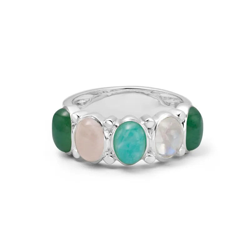 Bold Mixed Gemstone Ring Sterling Silver made by Daisy Jewellery